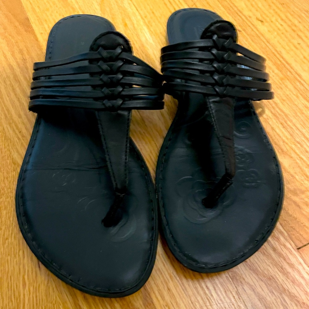 Born Black Strappy Leather Thong Sandals